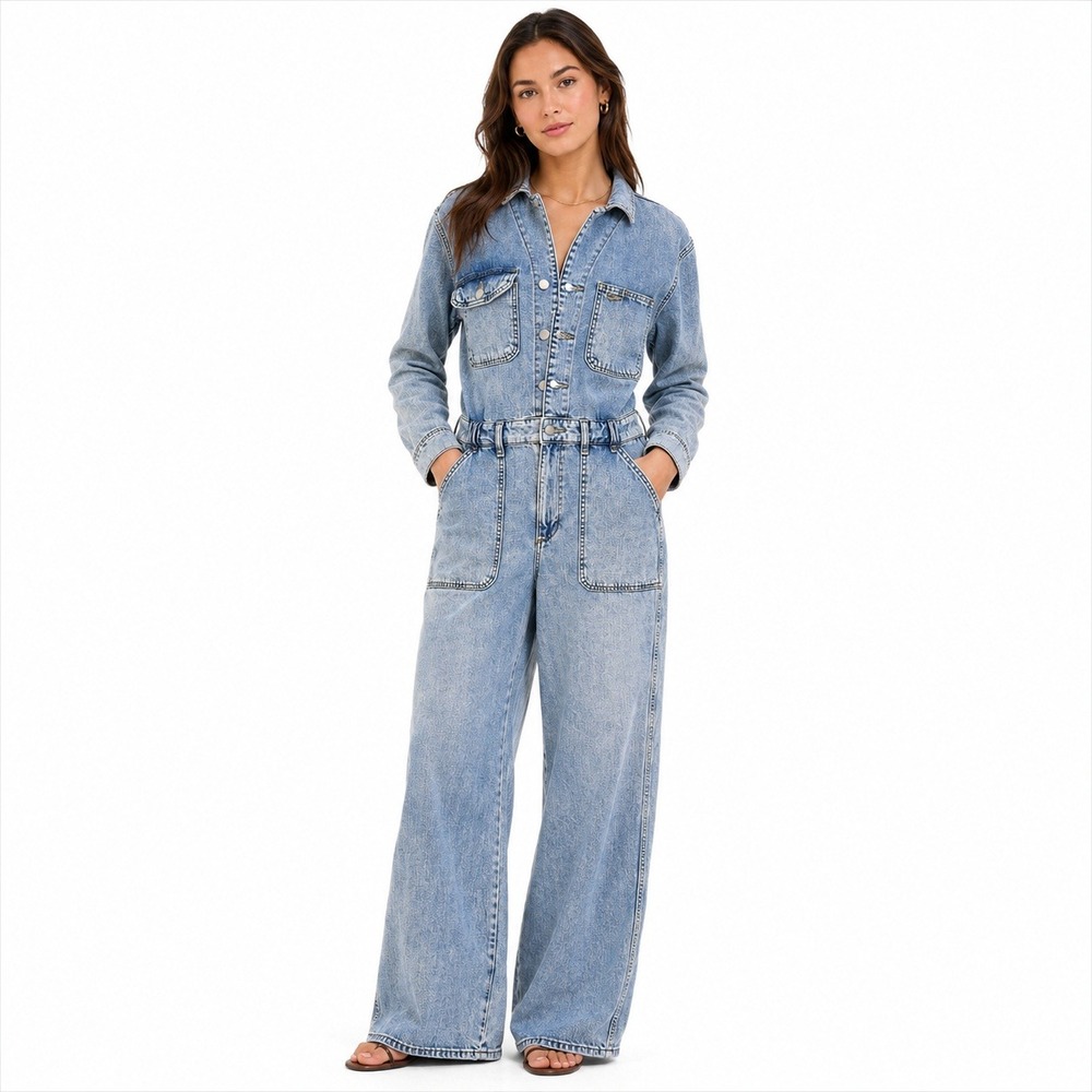 Universal Thread Denim Jumpsuit Women 8/R Utility Boiler Suit Long Sleeve